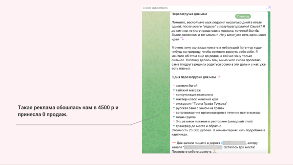 
                    Ретроспектива запуска йога-тура на 150 тыс руб в Telegram            