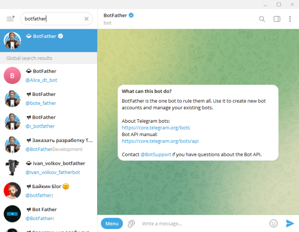Создание меню в Телеграм боте
Создание меню в Телеграм боте