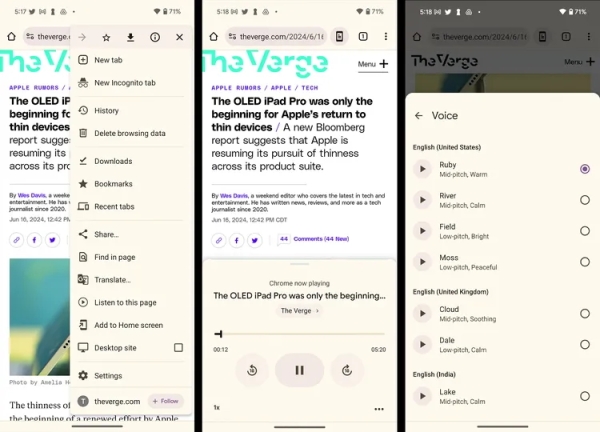 Google Chrome на Android запускает функцию чтения веб-страниц вслух